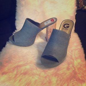 Blue jean like block heel